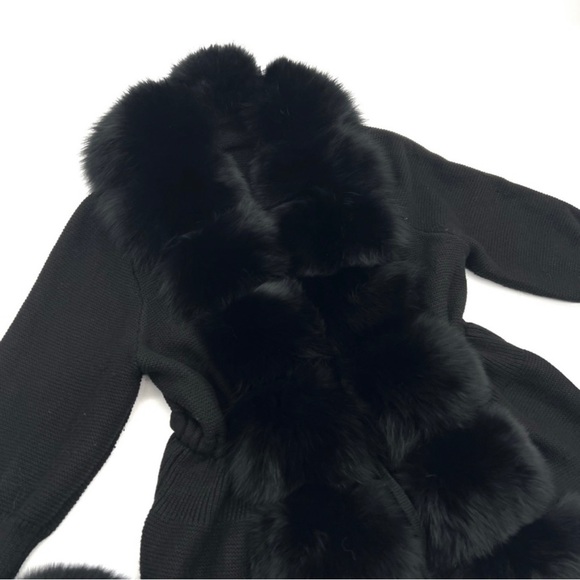 Real fox fur cardigan genuine fur collar trench coat parka jacket wool cape blaz - Picture 11 of 12